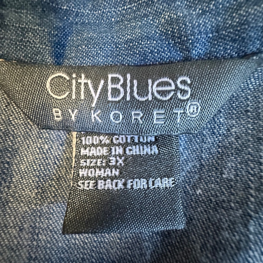 City Blues by Koret Denim Shirt‎ 3X Embroidered Flowers 3/4 Sleeve Button Up - Picture 10 of 12